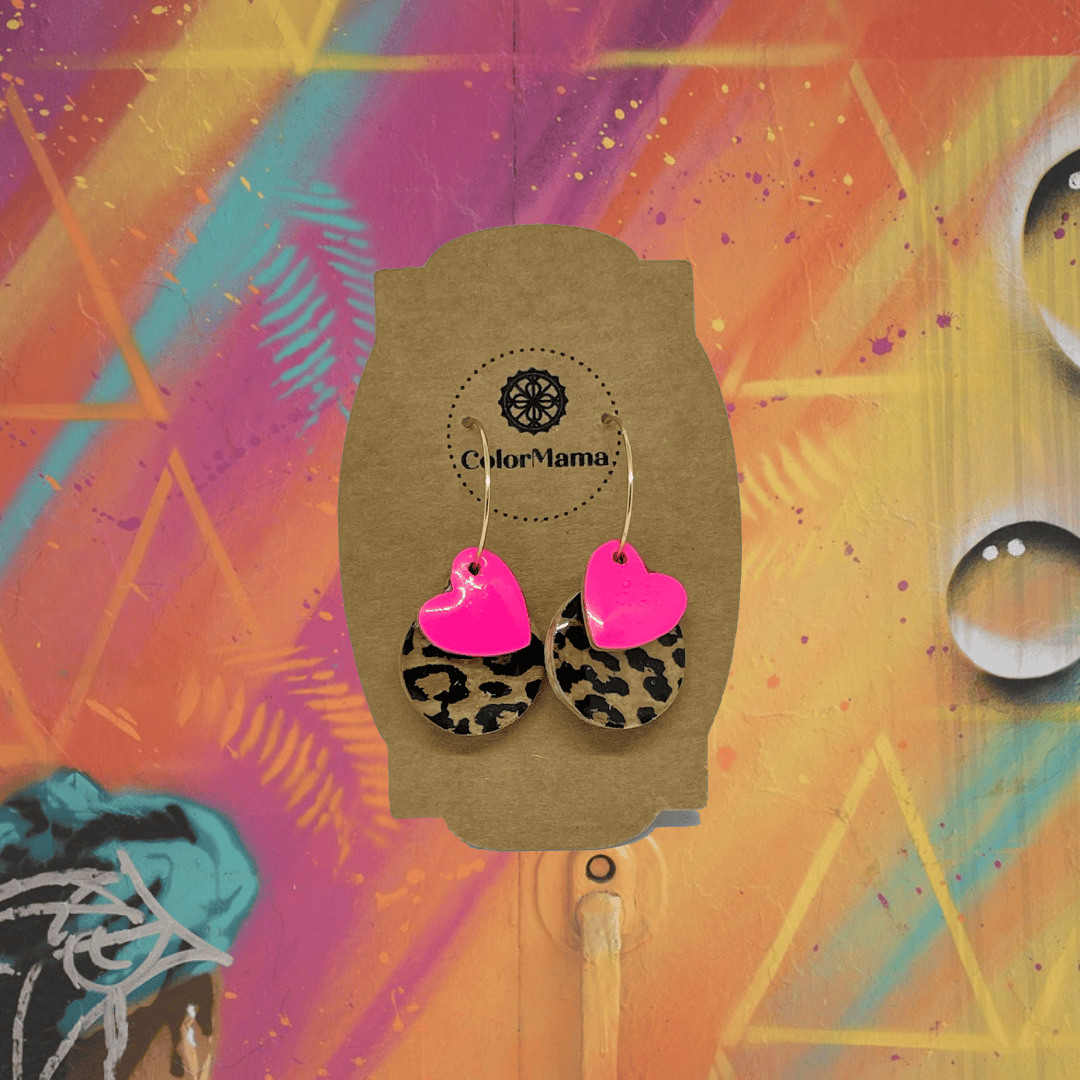 Kolczyki drewniane dwuczęściowe pink panther