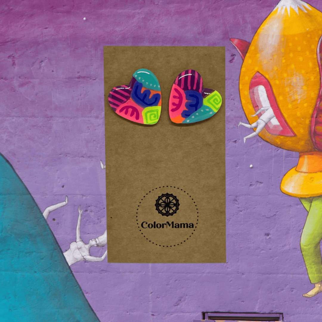 Kolczyki drewniane colorful hearts