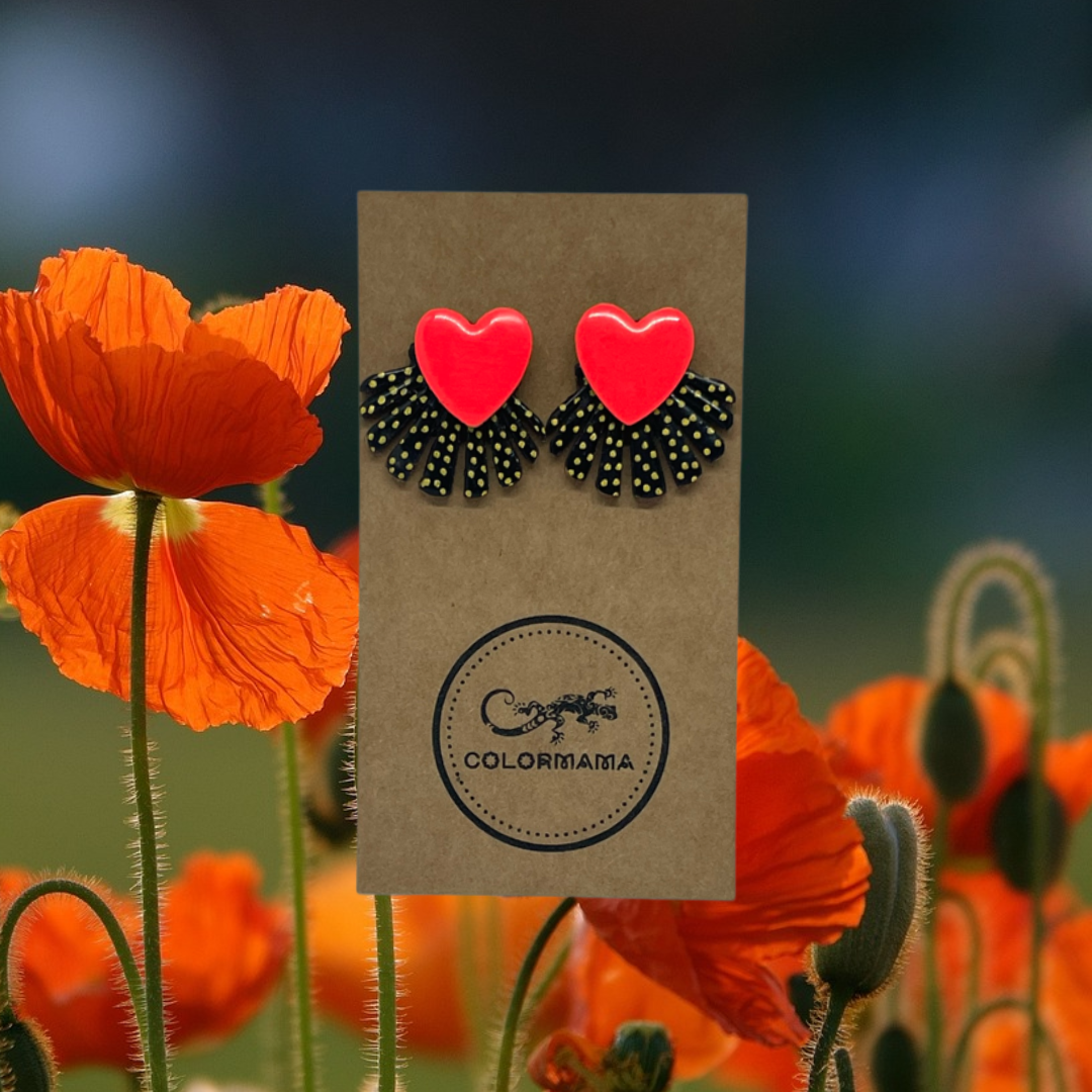 kolczyki drewniane dwuczęściowe - pop heart