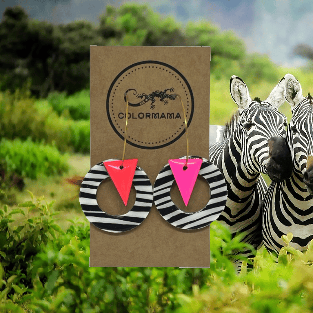 Kolczyki drewniane Zebra pop