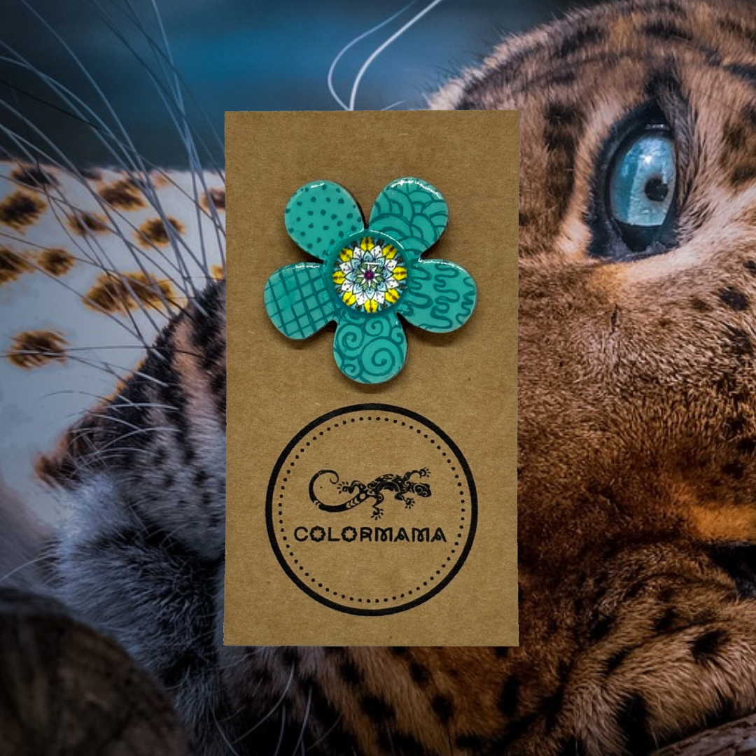 Pierścionek drewniany "Turquoise Flower"