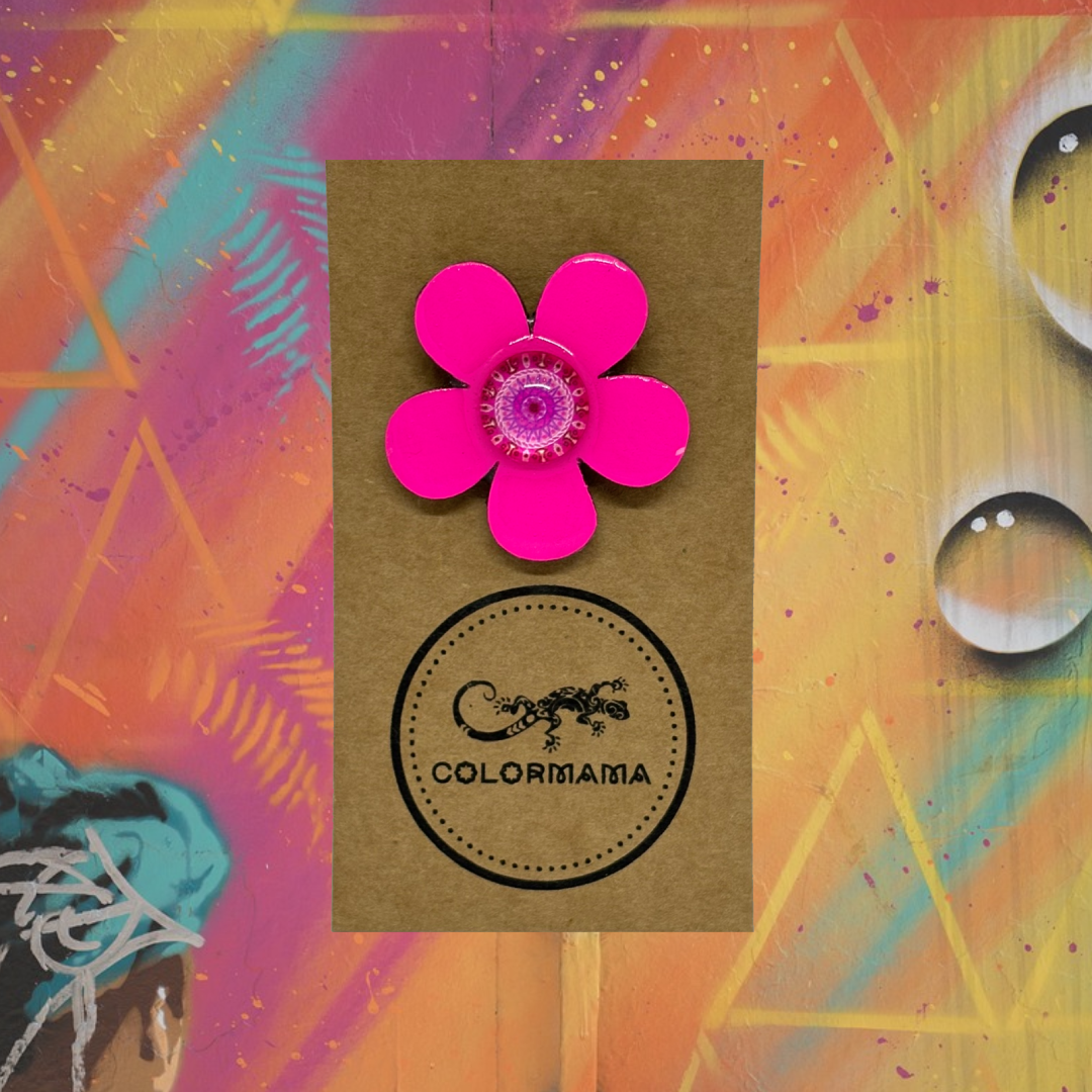 Pierścionek drewniany Pink Pop Flower